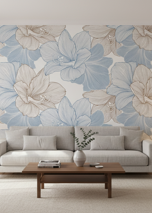 Serene Line Art Floral Wall Mural