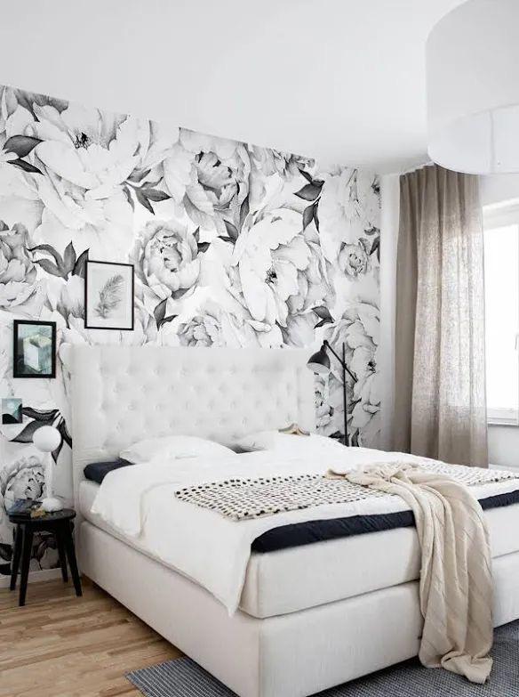 Large Black and White Peony Floral Wall Mural