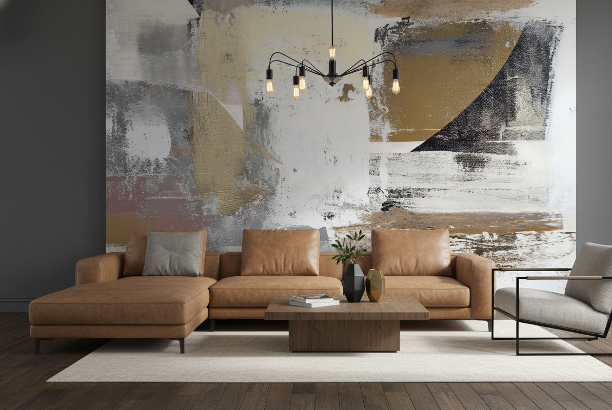 Industrial Abstract Mural Art, Ochre Gold Textured Wall Art