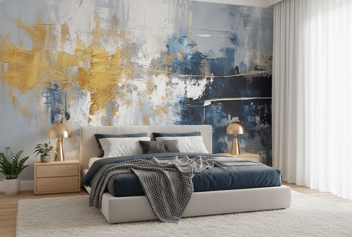 Golden Tides, Abstract Indigo and Ochre