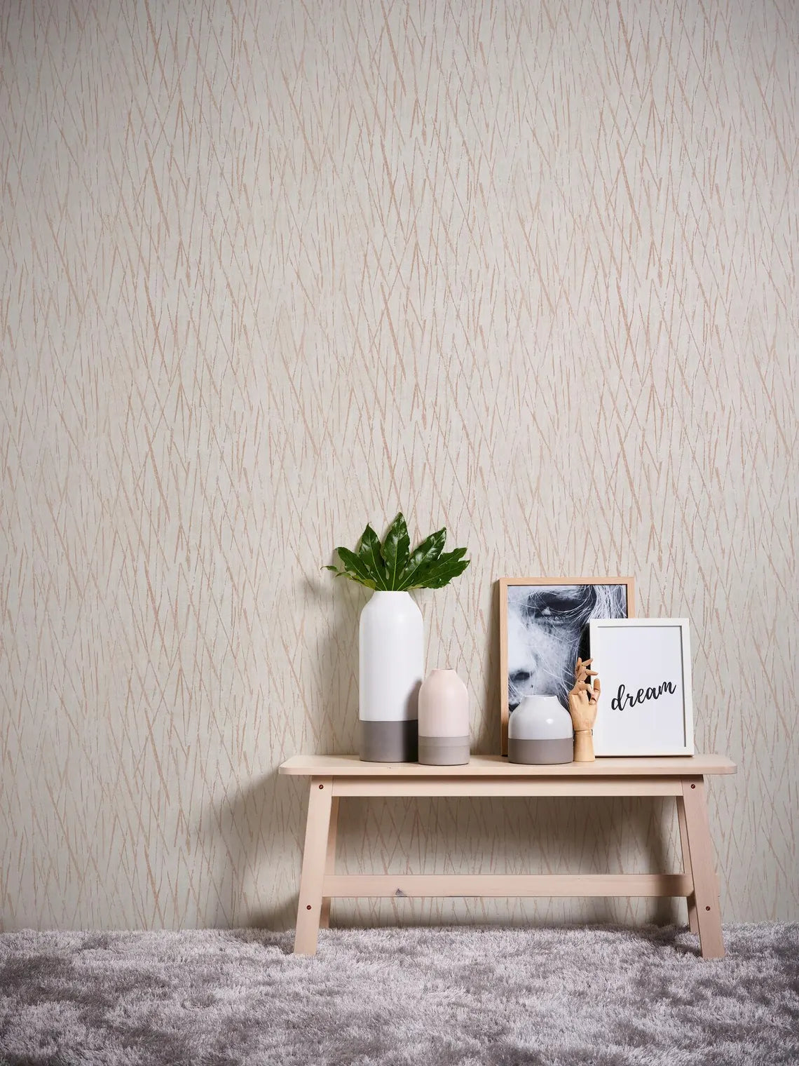 Blush Pink Abstract Scratch Wallpaper, Rose Gold Line Textured