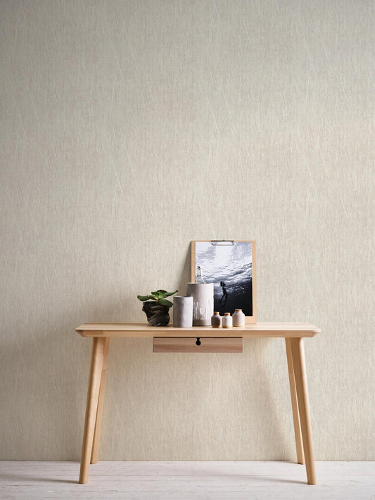 Light Beige Abstract Scratch Wallpaper, Subtle Silver Metallic Line