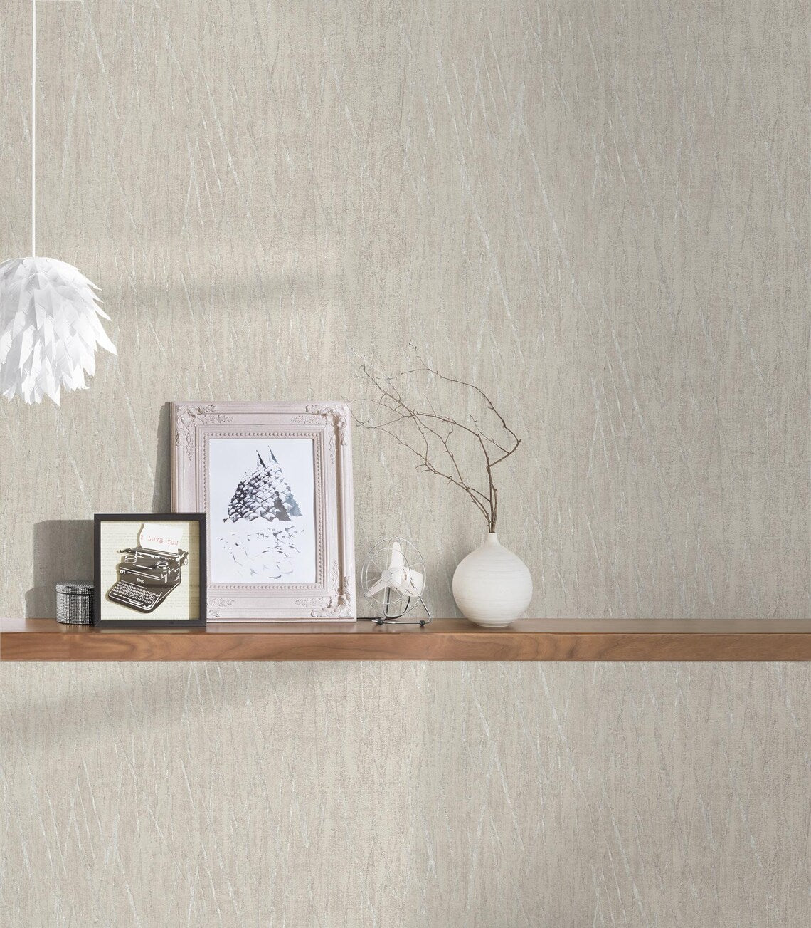 Light Beige Abstract Scratch Wallpaper, Subtle Silver Metallic Line