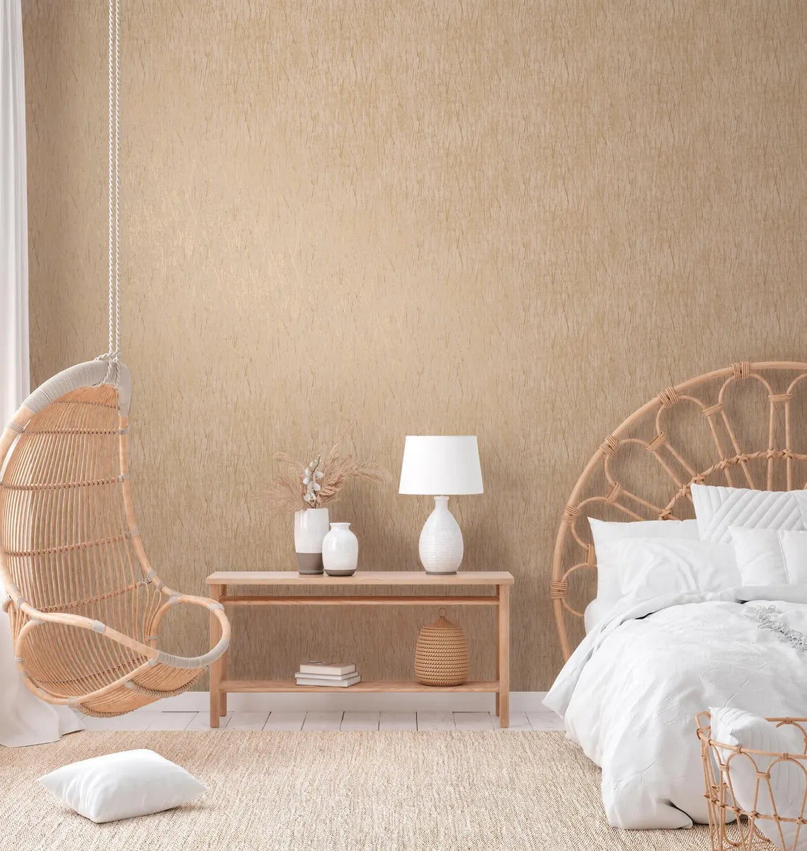 Warm Tan Abstract Scratch Wallpaper, Metallic Gold