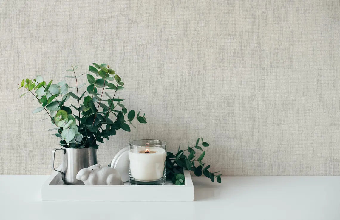 Light Cream Woven Linen Fabric Texture Wallpaper