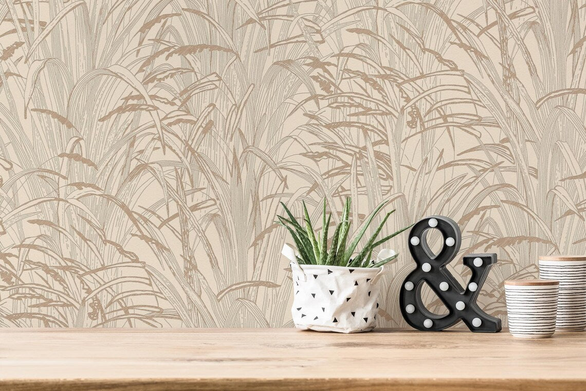 Neutral Tall Grass Botanical Wallpaper