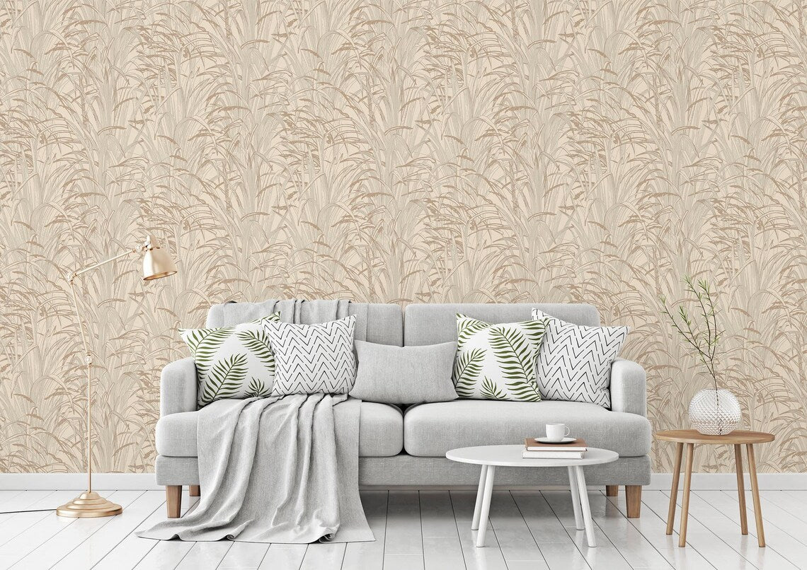 Neutral Tall Grass Botanical Wallpaper