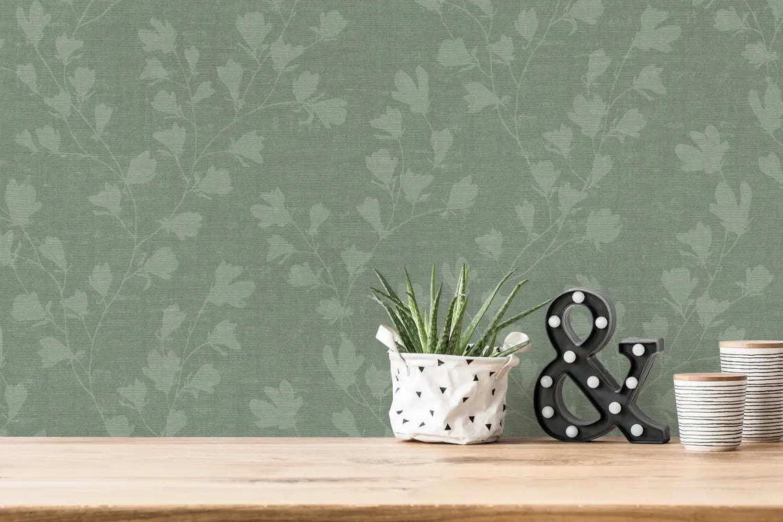 Sage Green Floral Trail Wallpaper