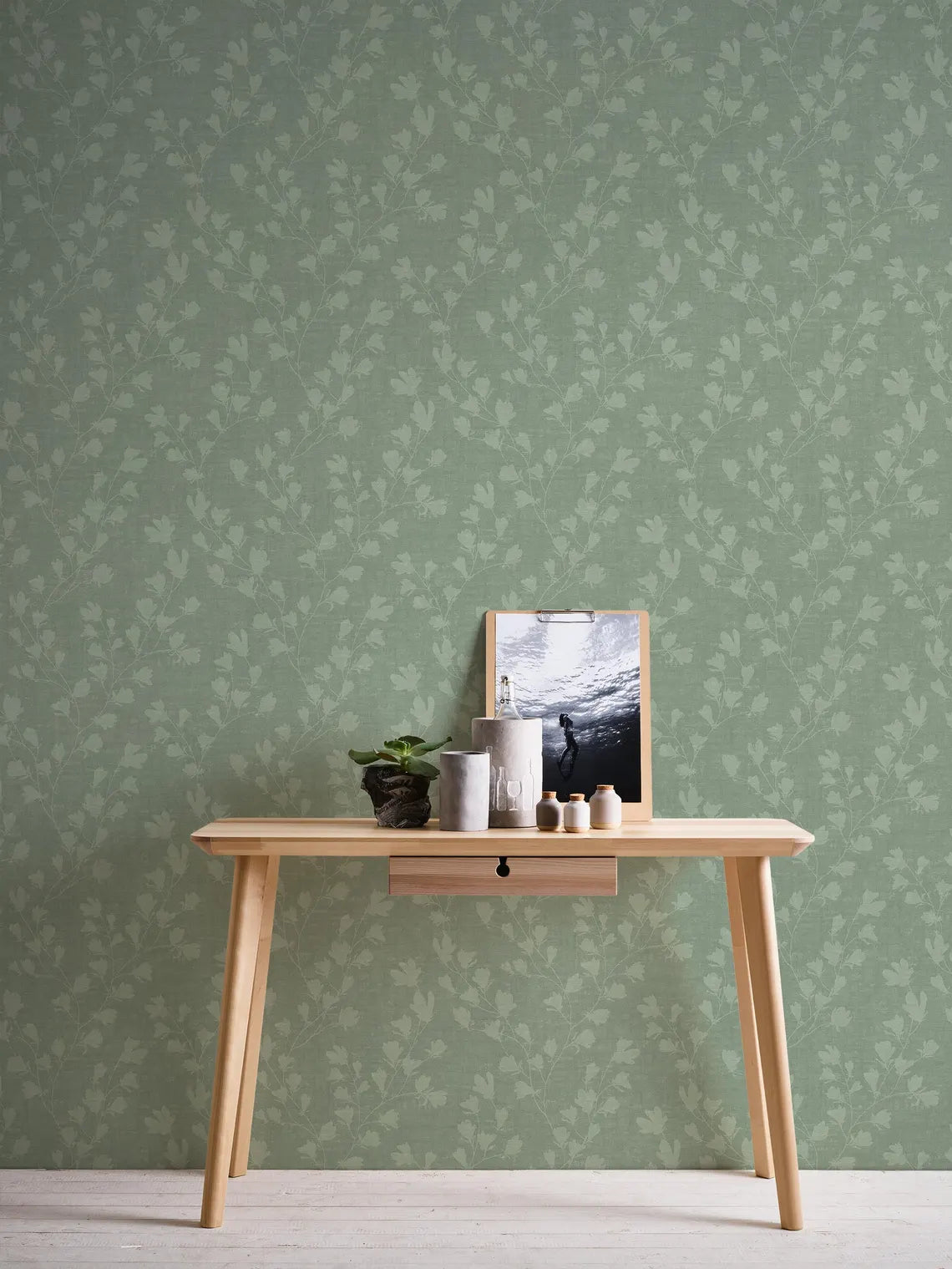 Sage Green Floral Trail Wallpaper