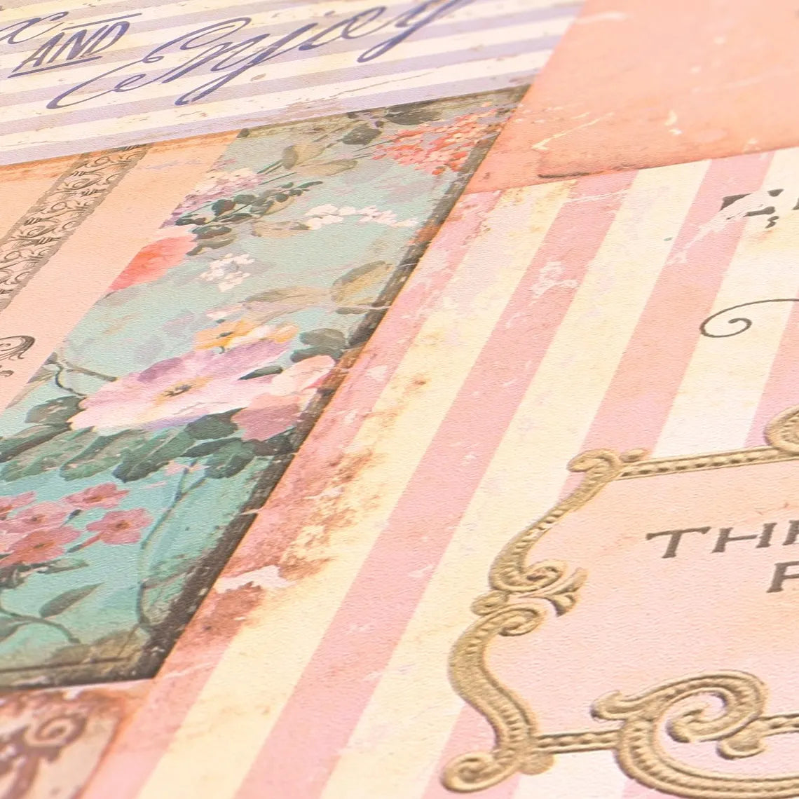Warm Pastel Vintage Tea Party Collage Wallpaper