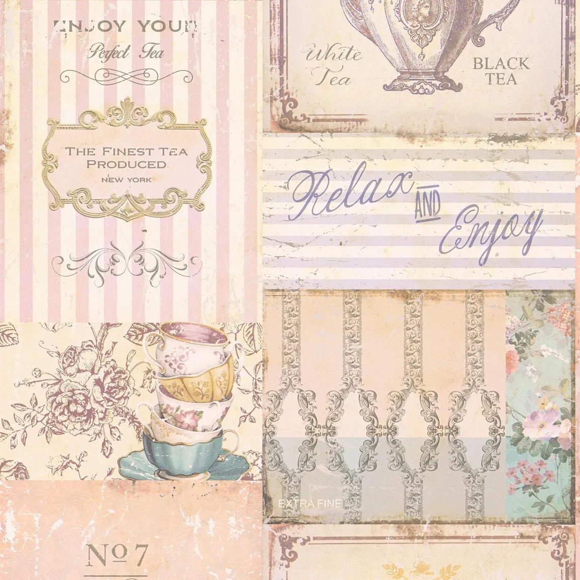 Warm Pastel Vintage Tea Party Collage Wallpaper
