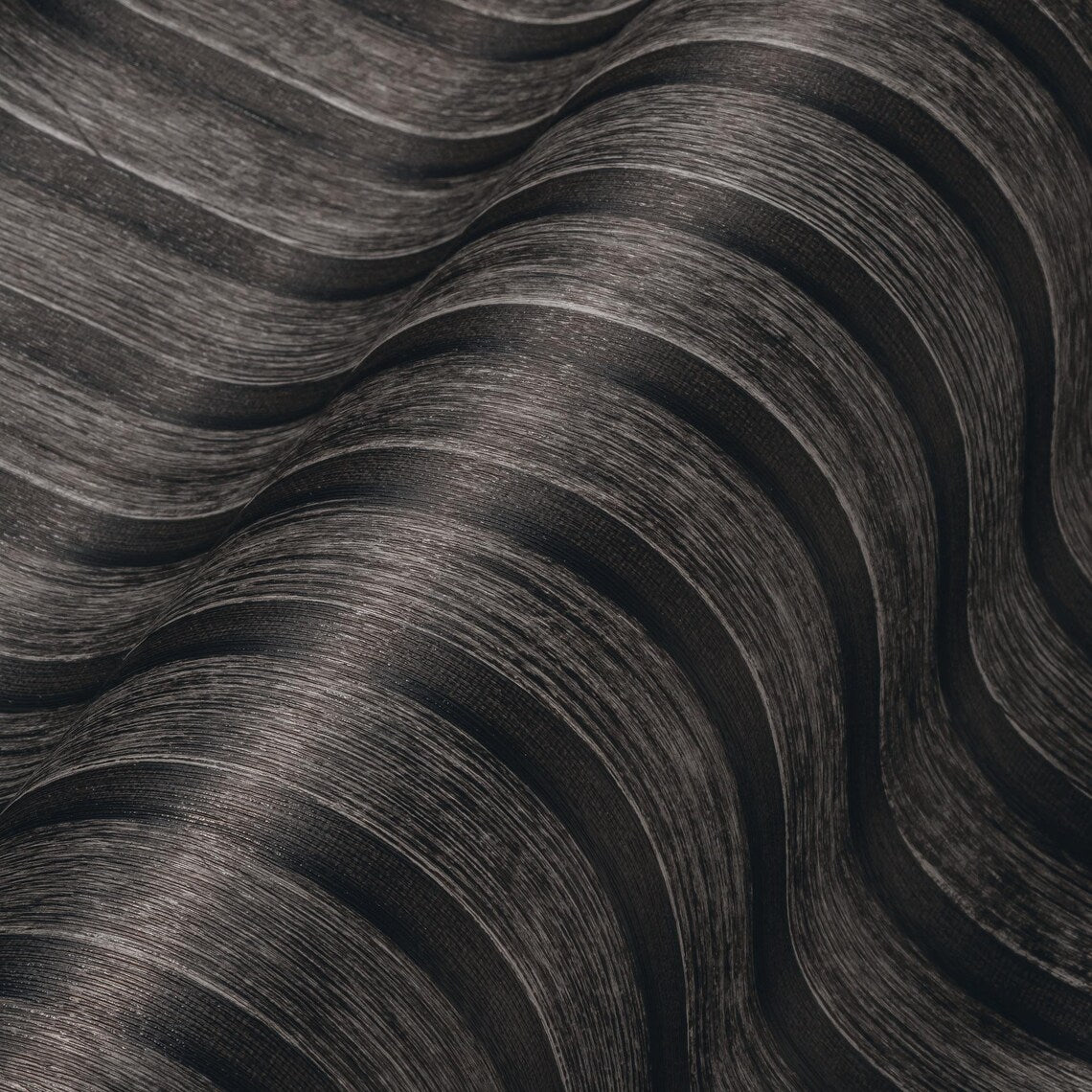 Dark Charcoal Black Wood Slat Effect Wallpaper, Textured Vertical Stripe