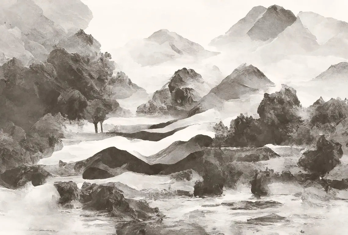 Monochromatic Asian Landscape Wall Mural - Dewaar