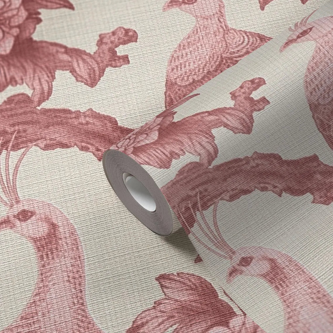 Pink Chinoiserie Peacock Wallpaper, Art Nouveau Peel and Stick Mural