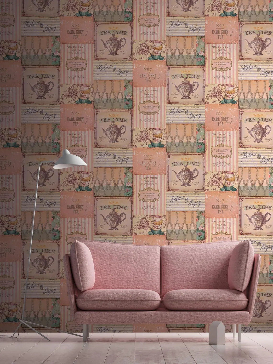 Warm Pastel Vintage Tea Party Collage Wallpaper