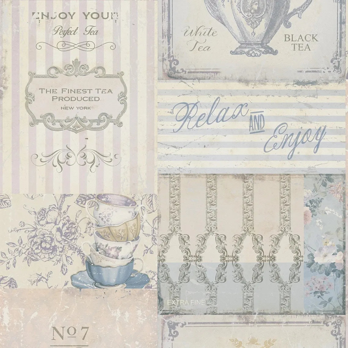 Pastel Vintage Tea Party Collage Wallpaper