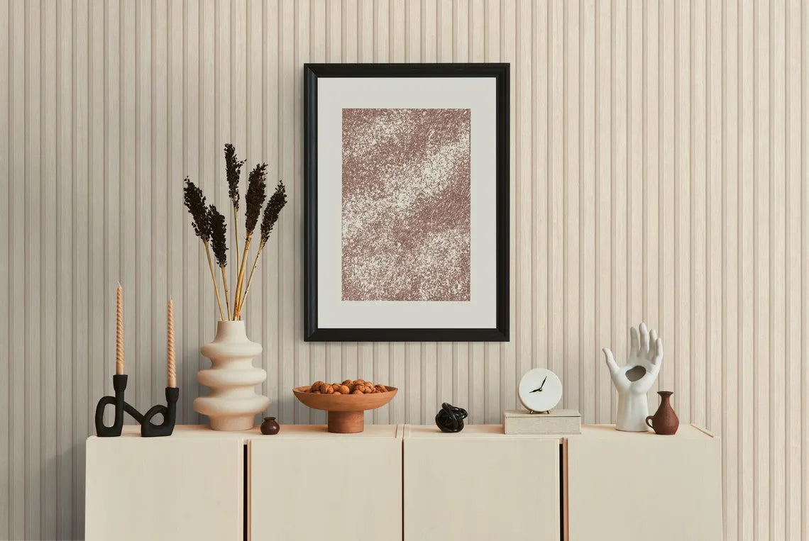 Natural Beige Wood Slat Effect Wallpaper, Embossed Light Stripe
