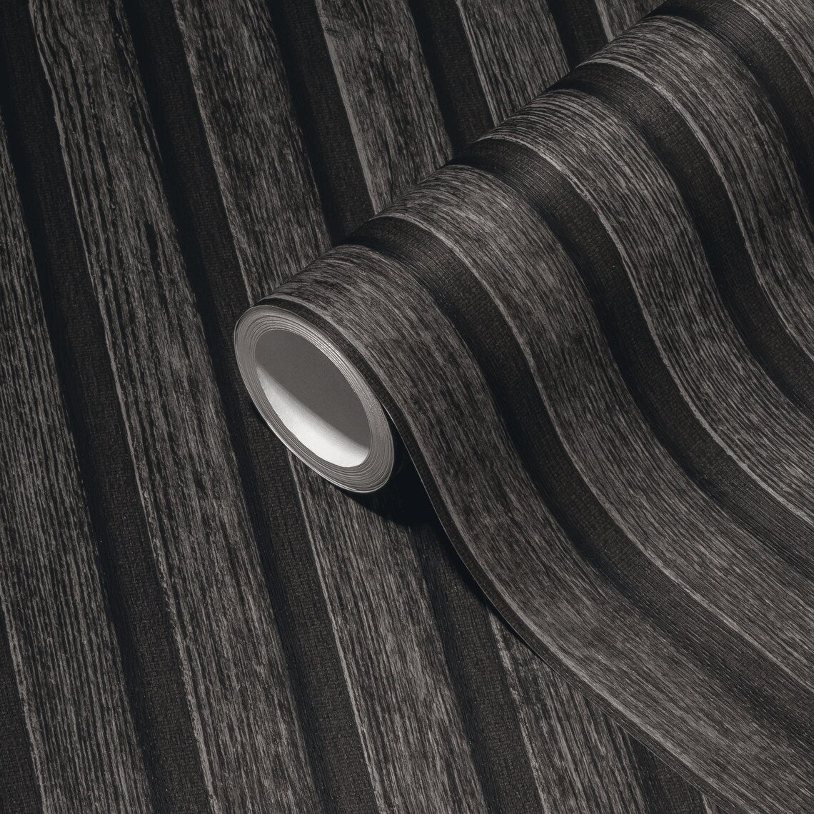 Dark Charcoal Black Wood Slat Effect Wallpaper, Textured Vertical Stripe
