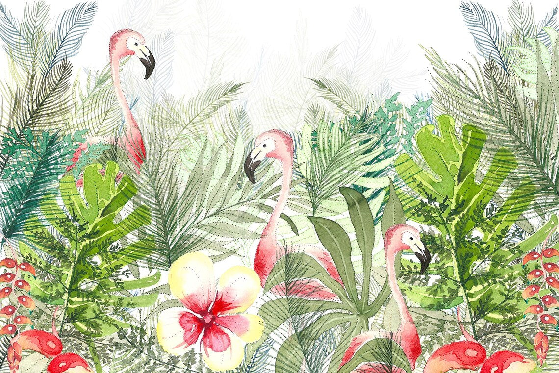 Tropical Flamingo Paradise Wall Mural