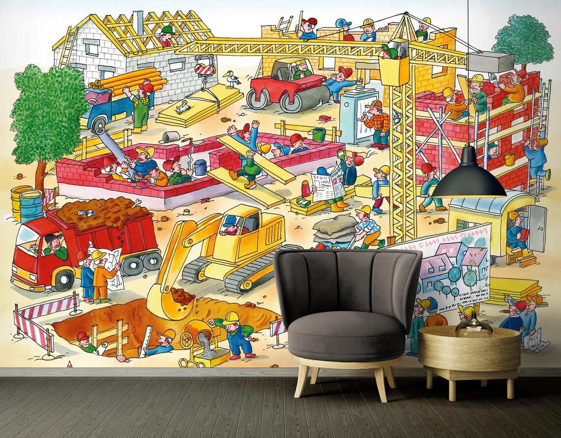 Whimsical Construction Site Mural