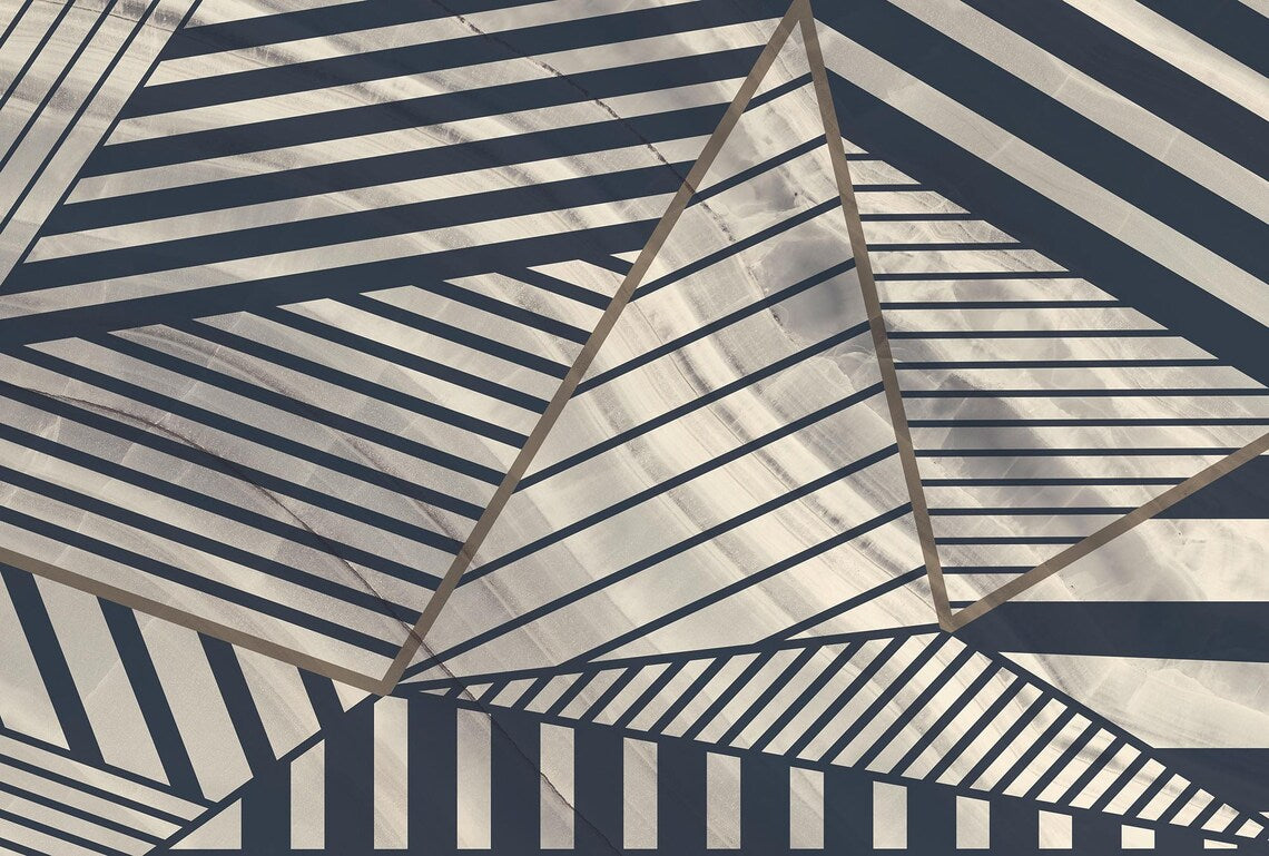 Navy and Beige Geometric Abstract Wall Mural for Modern Interiors