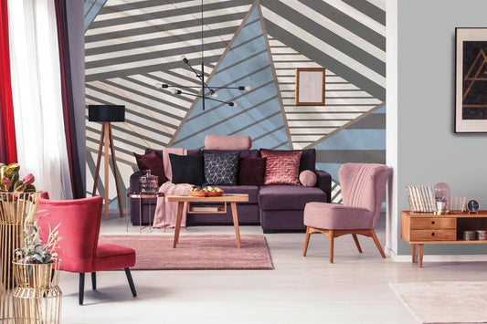 Abstract Geometric Wall Mural, Modern Striped Triangles