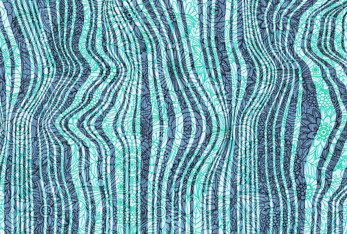 Aqua Blue and Gray Wavy Pattern Mural Art