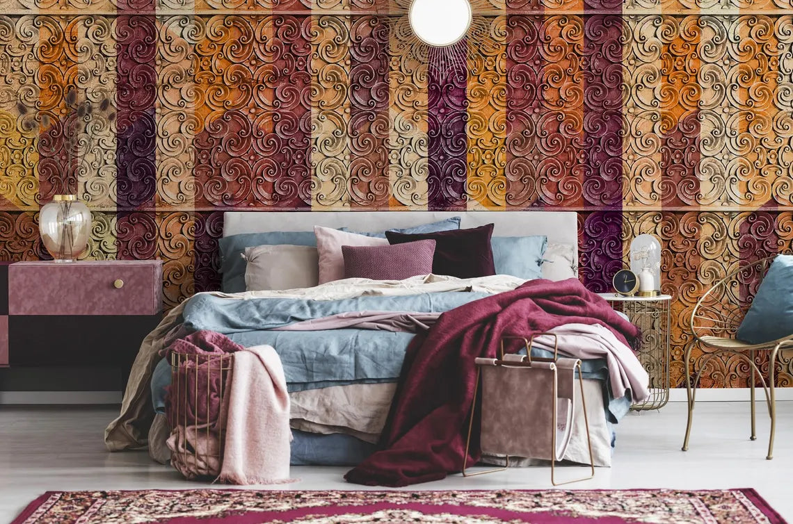 Baroque Scroll Wall Mural, Vintage Filigree Pattern, Abstract Art