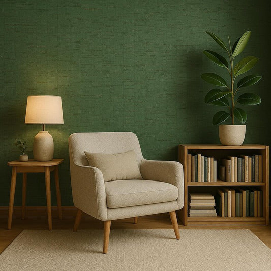 Moss Green Cork Wallpaper with Delicate Texture