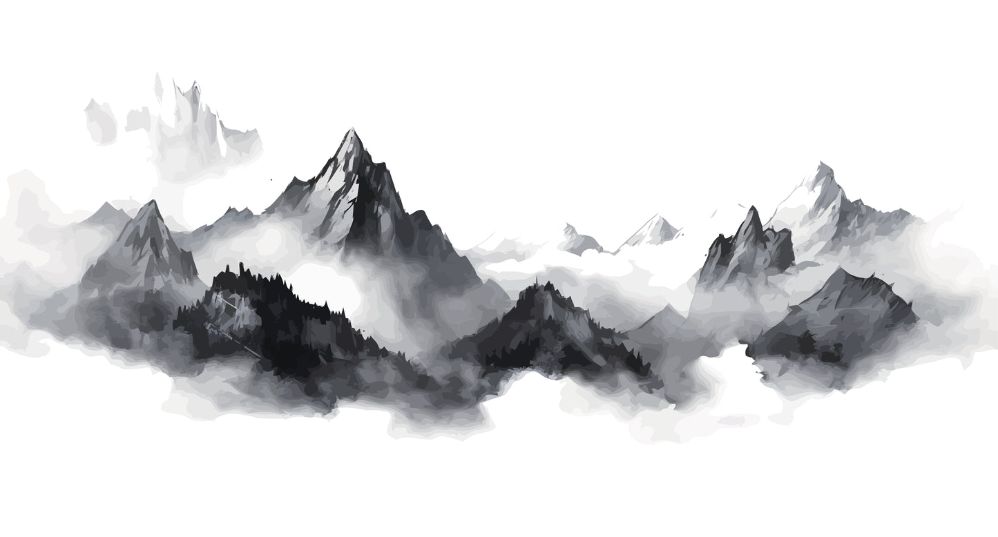 Monochrome Mountain Range Wall Mural