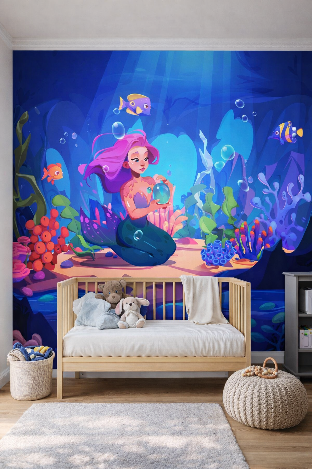 Pearl of the Deep Mermaid Nursery Wall Mural