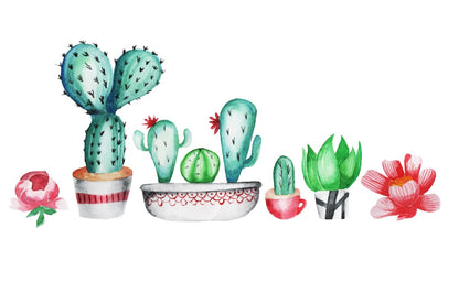 Watercolor Cactus and Succulent Garden Wall Mural