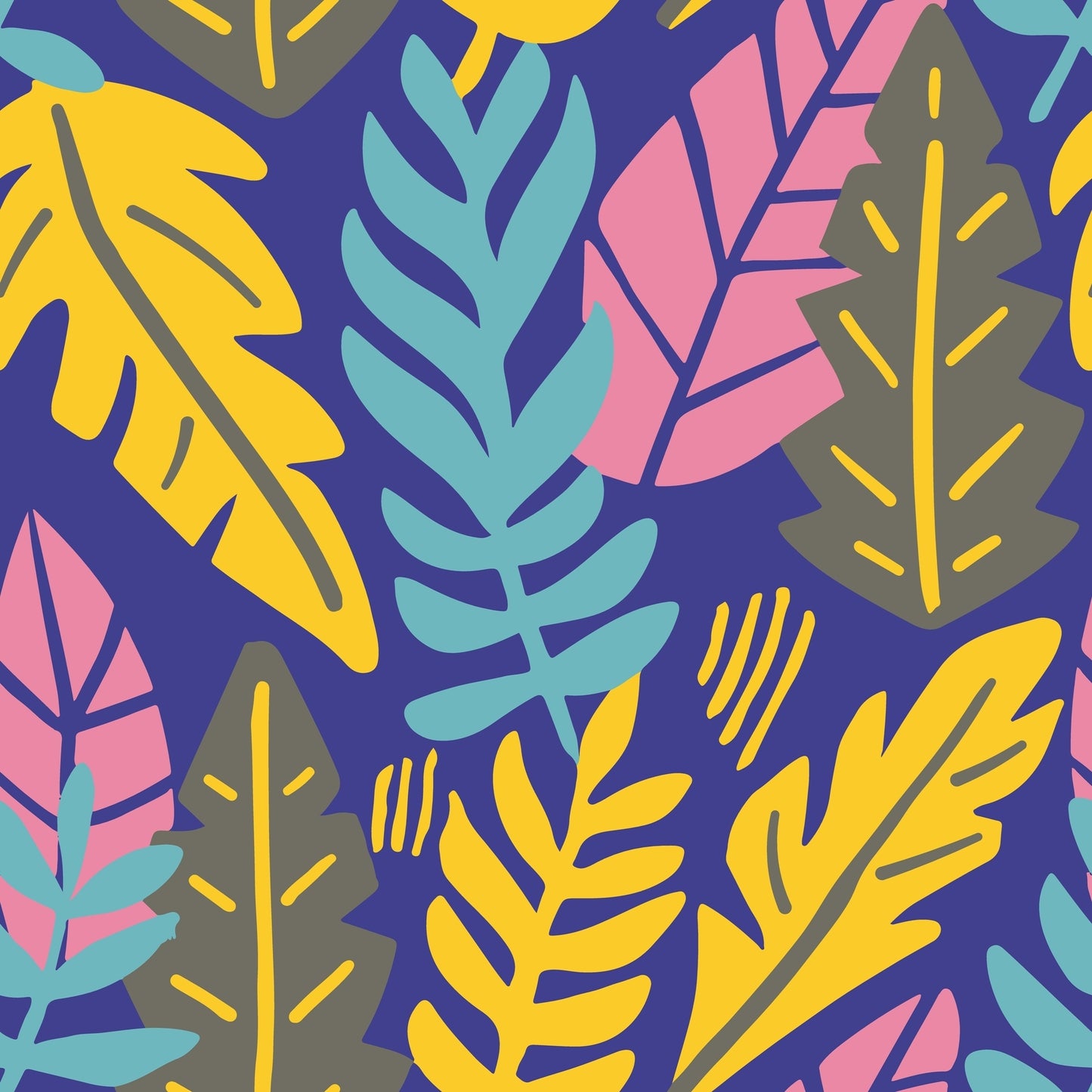 Colorful leaf pattern on a blue background