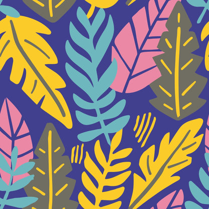 Colorful leaf pattern on a blue background