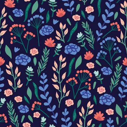 Colorful floral pattern on a dark blue background