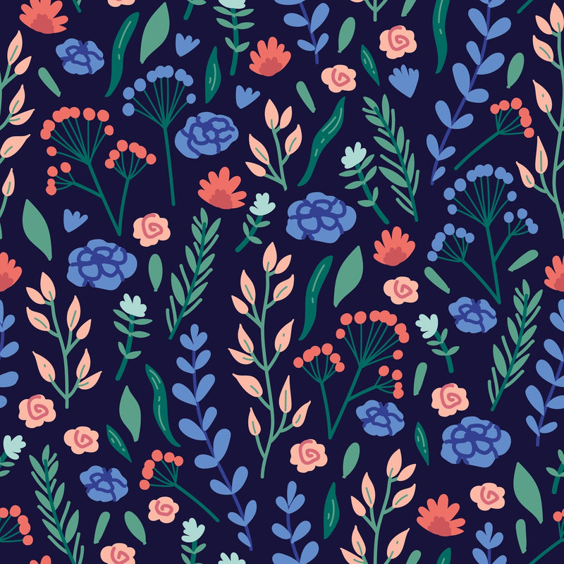 Colorful floral pattern on a dark blue background