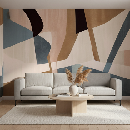 Abstract Wall Mural, Boho Neutral Geometric Wall Art for Living Room