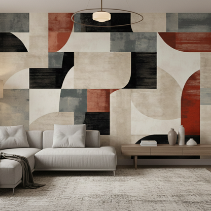 Abstract Geometric Wall Mural - Modern Minimalist Art Decor for Living Room