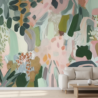 Abstract Expressionist Mural, Blush Pink & Sage Green Art - Dewaar
