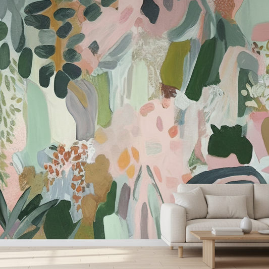 Abstract Expressionist Mural, Blush Pink & Sage Green Art - Dewaar