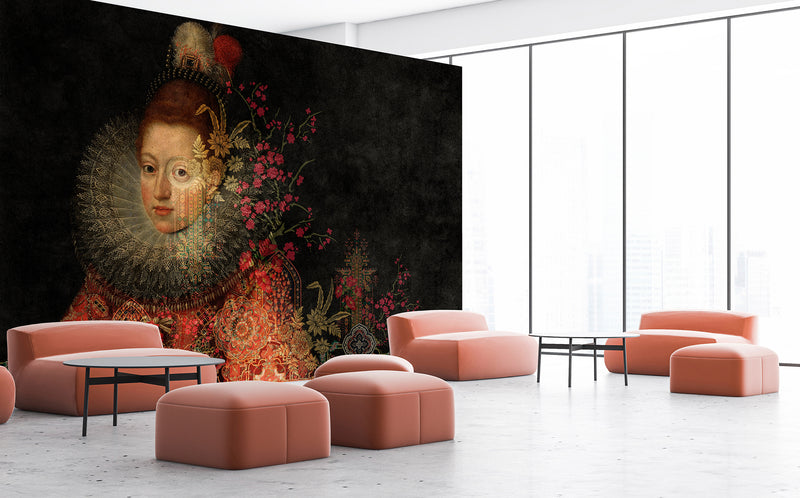 Renaissance Woman Mural with Floral & Geometric Accents - Dewaar