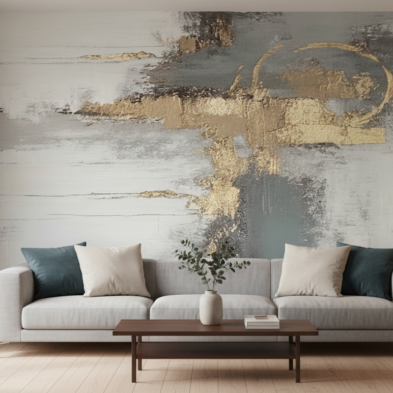 Abstract Wall Art Mural Gold and Gray Canvas Look