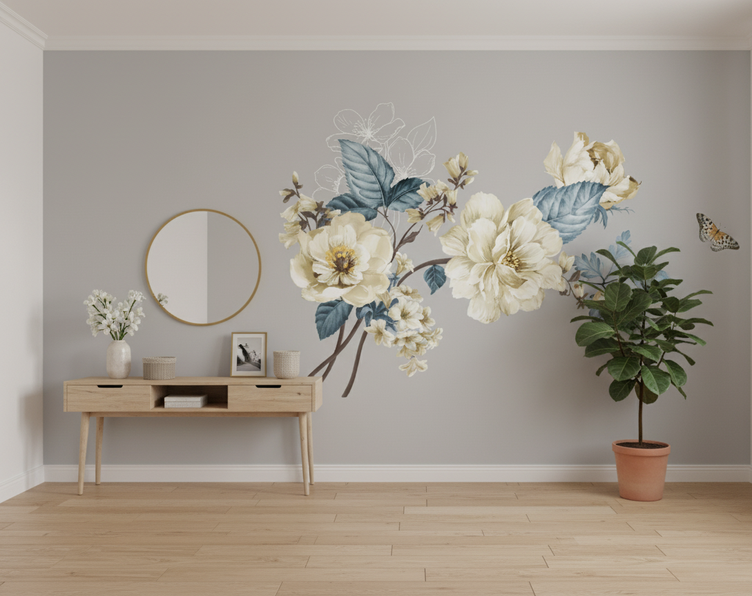 Neutral Watercolor Floral Wall Mural
