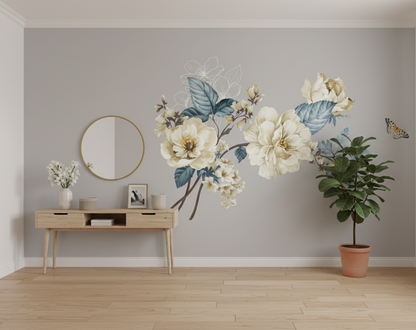 Neutral Watercolor Floral Wall Mural