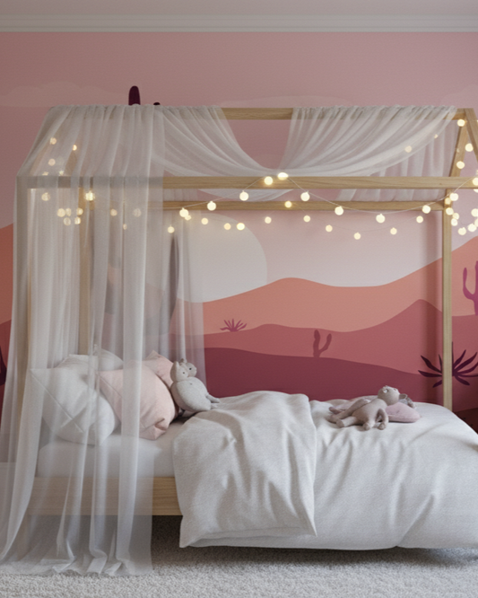 Pink Desert Wall Mural - Boho Sunset Landscape Art