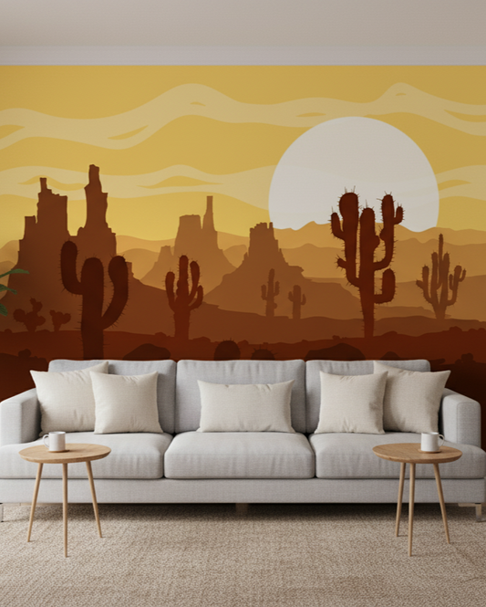 Rustic Desert Landscape Wall Mural with a Canyon Scene