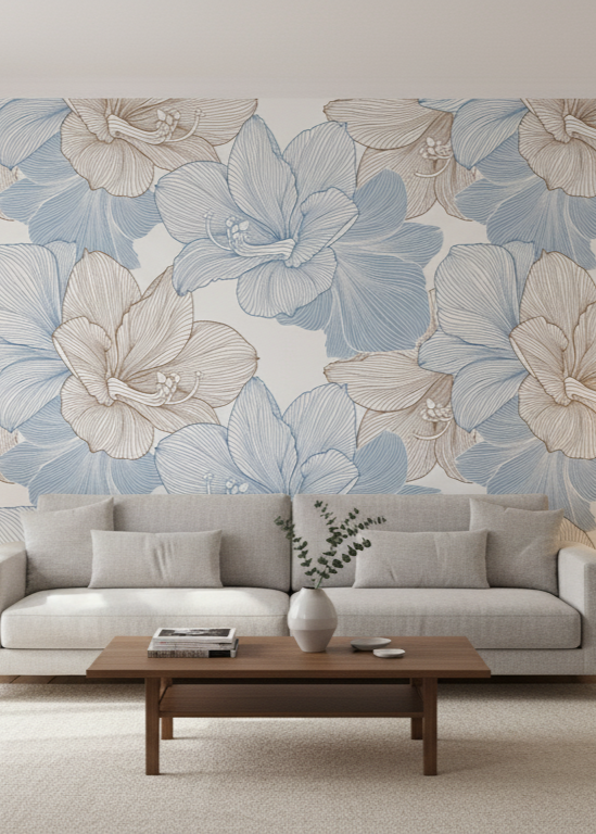 Serene Line Art Floral Wall Mural