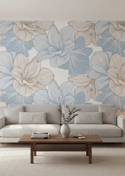 Serene Line Art Floral Wall Mural