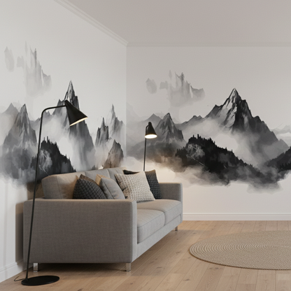 Monochrome Mountain Range Wall Mural