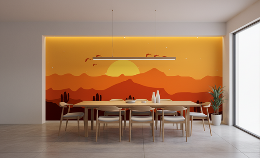 Vibrant Southwestern Sunset Wall Mural, a Warm Desert Landscape Scene